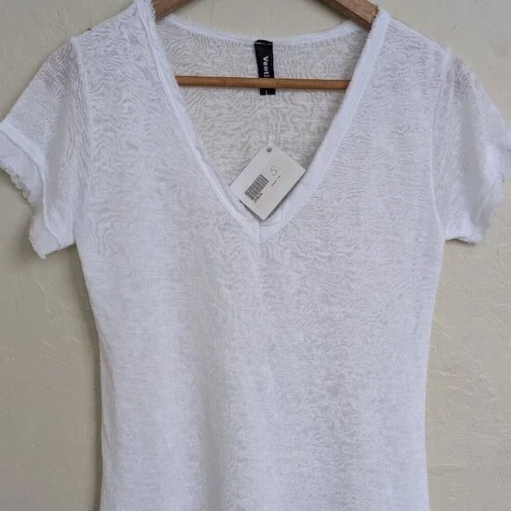 NWT Venti6 Sheer Cotton V-Neck Tee Top Size S